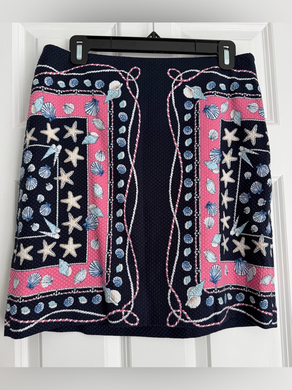 Talbots Nautical Seashell Rope Print Skirt Navy Pink Cotton Size 6 | Preppy